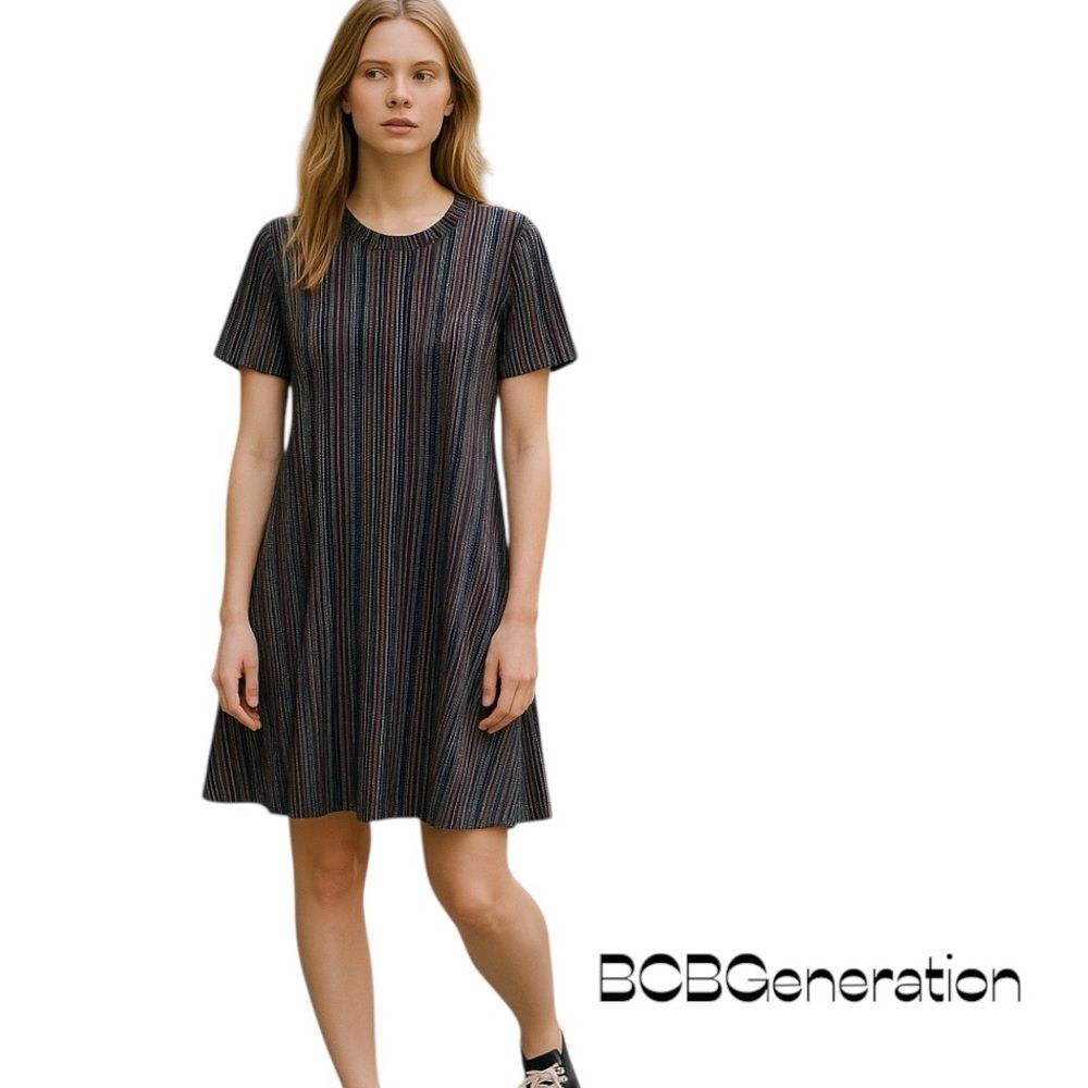 BCBGeneration Navy Burgundy Striped Dress NWOT Size M School Casual